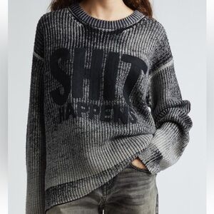 New R13 Oversize Merino Wool Sweater In Distressed Black Shit Happens Size S/XS